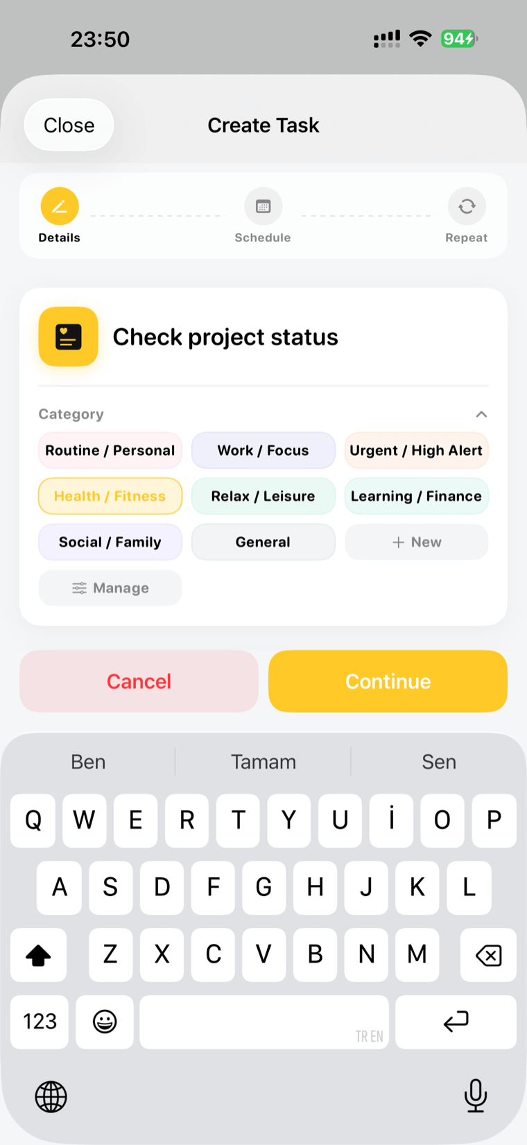 Create task editor